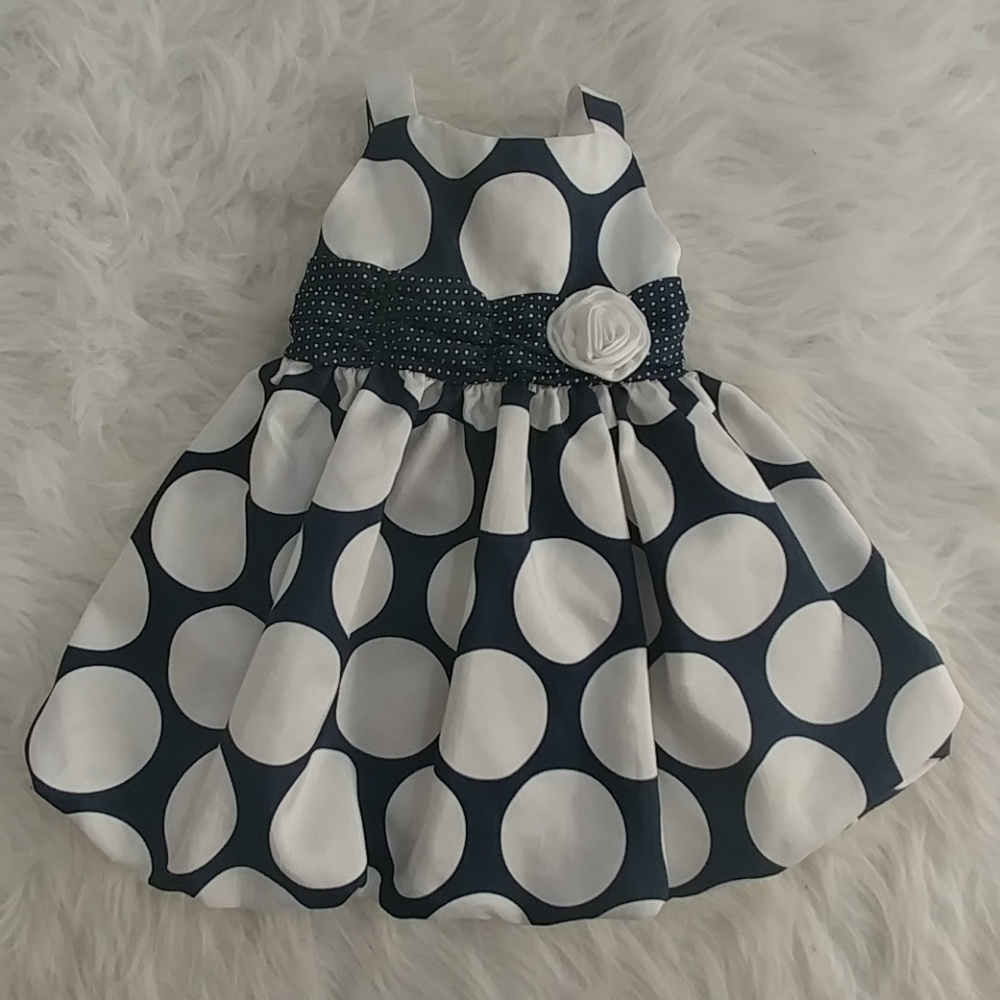 Navy Blue & White Polka Dot Formal Dress Pageant